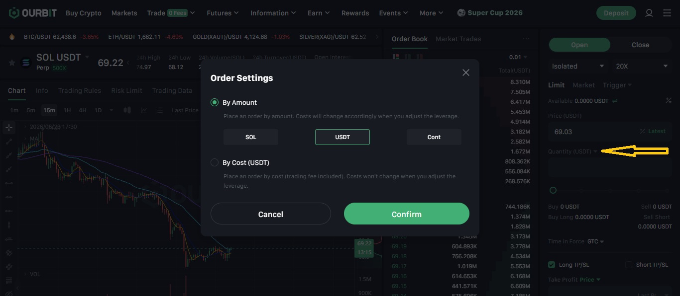 انتخاب واحد و مقدار سفارش در بخش Quantity